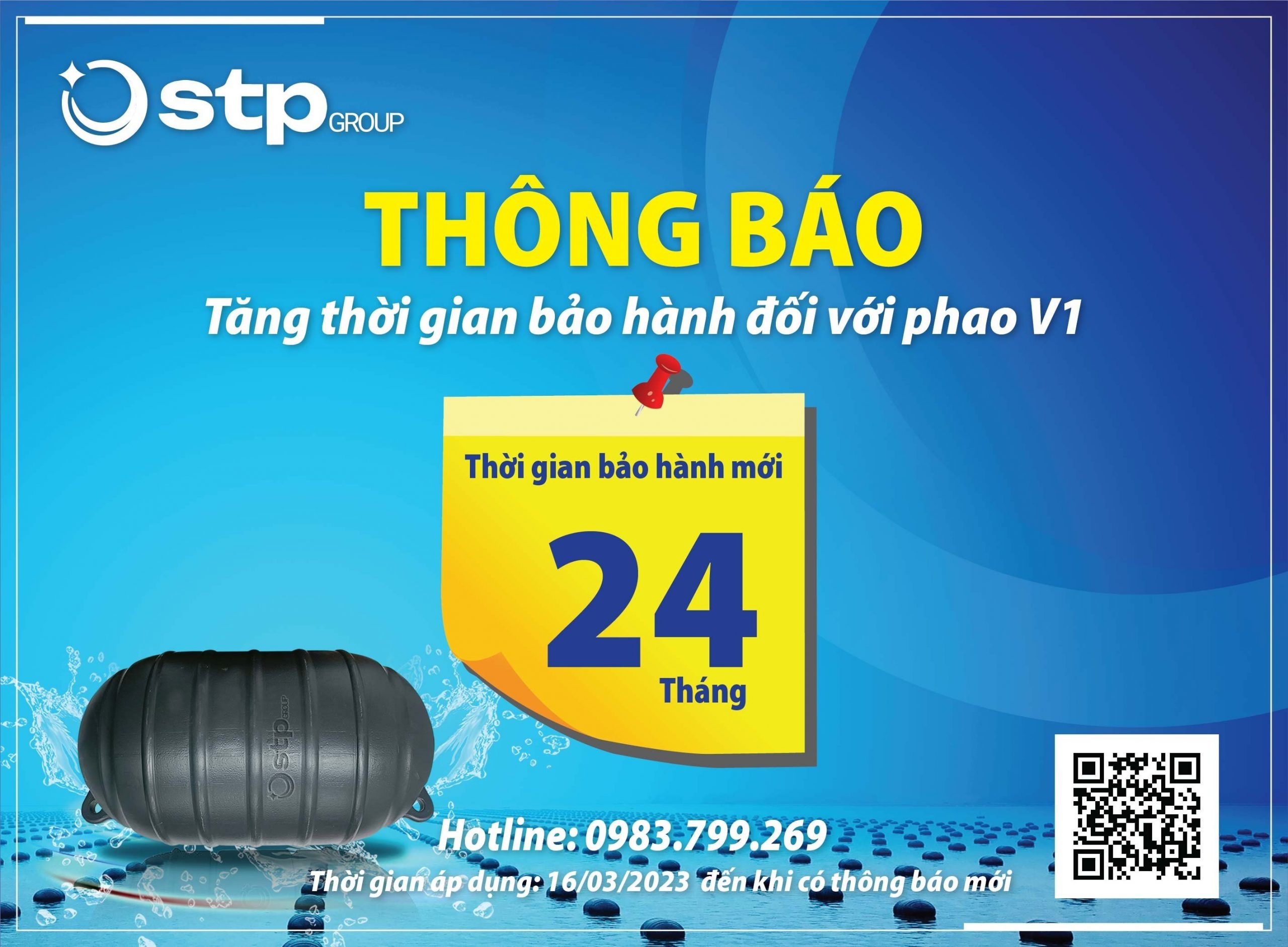 Thời gian bảo hành phao HDPE V1 tăng lên 24 tháng.